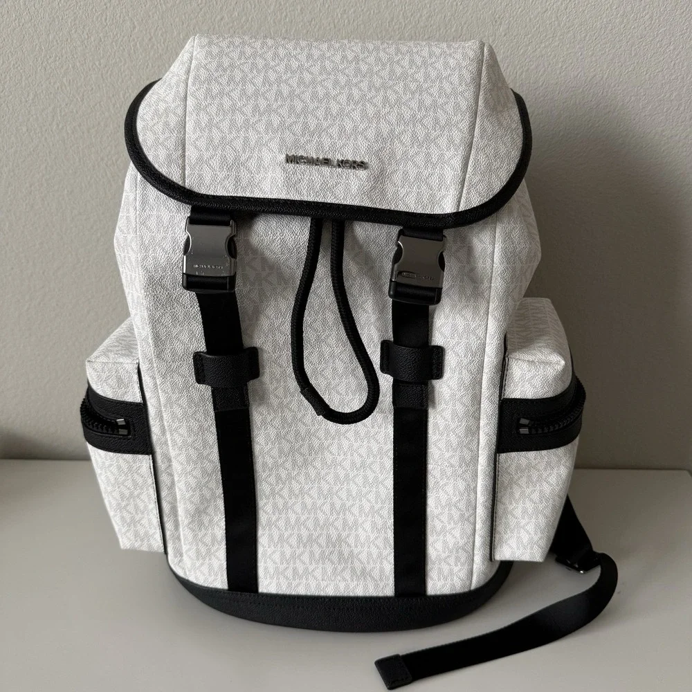 Michael Kors Cooper Logo‎ Backpack White Classic Preppy Travel Elegant Canvas